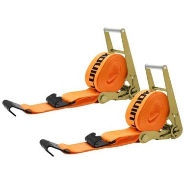 Imagem de SALUINOKI Pacote com 2 correias de catraca de 10 cm resistente de 9 m com gancho plano para correia de guincho de reboque de mesa 10 cm Catraca laranja