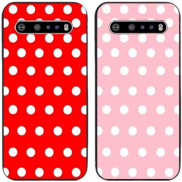 Imagem de 2 peças de capa de telefone traseira de silicone em gel TPU com bolinhas vermelhas e rosa para LG Series (LG V60 ThinQ)