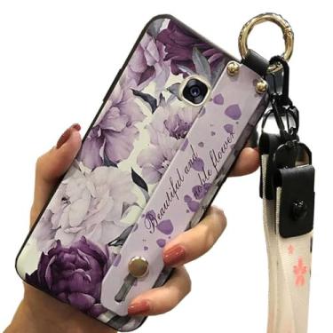 Imagem de 1 peça de tiras de suporte de pulso impressas em flores TPU silicone gel capa traseira para celular para Samsung Galaxy A7 2017 (flor roxa)