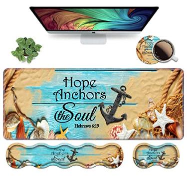Imagem de Conjunto ergonômico de descanso de pulso para teclado e mouse pad, grande 2GG tapete de mesa para jogos 80 x 30 cm, base antiderrapante, espuma de memória, fácil digitação para alívio da dor para escritório e casa, Versículos bíblicos Hebreus 6:19