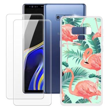 Imagem de MILEGOO Capa para Samsung Galaxy Note 9 + 2 peças protetoras de tela de vidro temperado, capa de TPU de silicone macio à prova de choque para Samsung Galaxy Note 9 (6,4 polegadas) Flamingo
