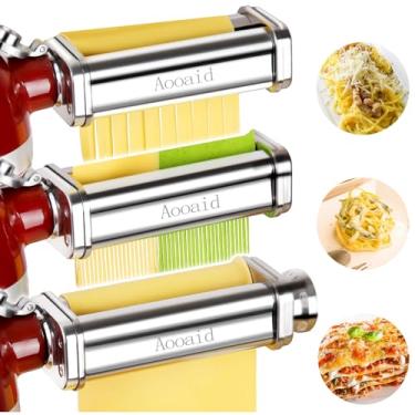 Imagem de Rolo de massa e cortador de espaguete, acessório de cortador Fettuccine para batedeira KitchenAid, 3 peças de acessórios para fazer massa de aço inoxidável da Aooaid