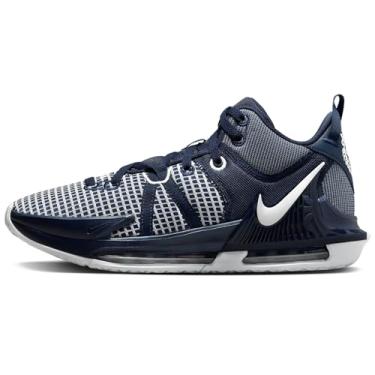 Imagem de Nike Tênis de basquete Lebron Witness 7 (Team) (DZ3299-002, cinza lobo/cinza lobo), Azul-marinho/azul-marinho/branco, 43