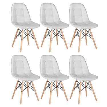 Imagem de Loft7, Kit 6 Cadeiras Charles Eames Eiffel, Assento Estofado Botonê, Pés Em Madeira Clara Moderna E Elegante Versátil Sala De Jantar Cozinha Cafeteria Quarto, Cinza Claro