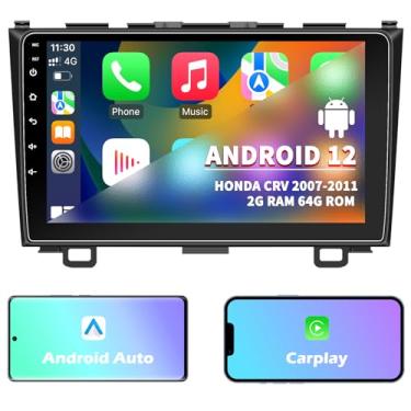 Imagem de Android 12 estéreo automotivo para Honda CRV 2007 2008 2009 2010 2011 com CarPlay sem fio/Android Auto, rádio do carro Bluetooth, tela sensível ao toque HD, navegação GPS, WiFi/Hotspot, unidade de
