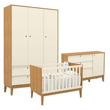 Imagem de Quarto de Bebe Unique 3 Portas com Cômoda Sapateira Freijó Off White Eco Wood - Matic