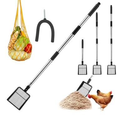 Imagem de Ferramenta para colher de cocô de galinha - Limpeza de galinheiro extensível e destacável 3 em 1 para cocô de galinha e aparas de madeira | Ideal para aves | Perfeito para criadores de galinhas de