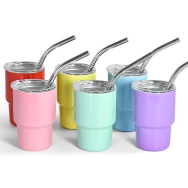 Imagem de Copo de dose mini copo de 85 g com canudo e tampa, copo de carro de aço inoxidável bonito e minúsculo copos isolados a vácuo para festa de casamento, uísque, bar de coquetel, acampamento ao ar livre,