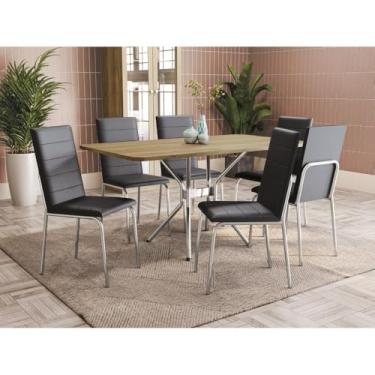 Imagem de Conjunto Mesa de Jantar Loire com 6 Cadeiras Amsterdã Nogueira/cromado/preto