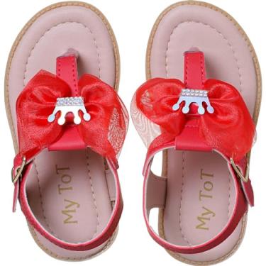 Imagem de Sandália Infantil Menina Confortável Laço Coroa Princesa Solado Antiderrapante (Vermelha, BR, Criança de 1 a 3 anos, Numérico, 21)