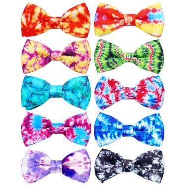 Imagem de PET SHOW Pacote com 10 gravatas borboleta tie dye para cães pequenos, acessórios para coleira deslizante, filhotes, gatos, gravata borboleta floral para cães médios, cores gradientes, laços, festa,