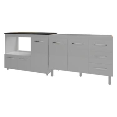 Imagem de Mobília Decor, Armário Cozinha Balcão Gabinete de Pia 120 cm Bruna e Balcão Alana para Fogão Cooktop 5 Bocas e Forno Branco