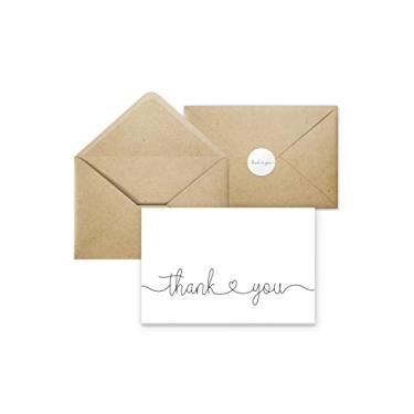 Imagem de Cartões de agradecimento com envelopes e adesivos Kraft, pacote a granel de 20, aparência profissional de 10 x 15 cm | Adequado para negócios, chá de bebê, casamento, pequenas empresas, formatura, chá