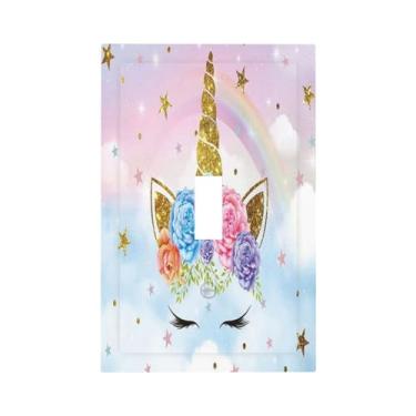 Imagem de Ppzcxwp Capas de interruptor de luz de unicórnio colorido, 1 interruptor, arco-íris, estrela, nuvem, placa de parede, decorativa, placa de interruptor elétrico