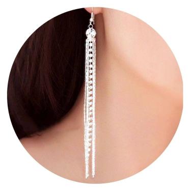Imagem de Brincos Femininos Longo Franja Luxo Festas Mulher Glamour