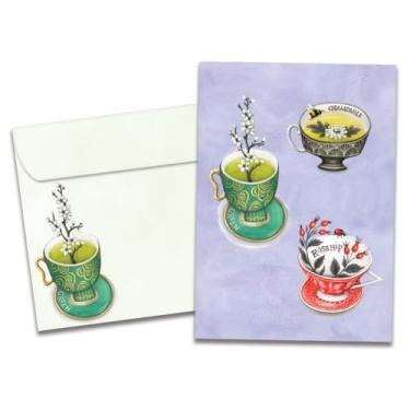 Imagem de Tree-Free Greetings Cartão Soothing Tea Get Well - 1 cartão reciclado 12 x 17 cm e envelope correspondente, cartolina grossa, feito de forma sustentável nos EUA - Copos artísticos de flores e calor