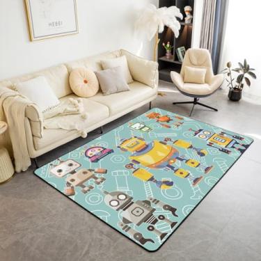 Imagem de Tapete de chão interno robô de desenho animado, tapete decorativo de grafite colorido para quarto de cabeceira, tapetes de sala de jogos azul-petróleo para decoração de casa 15 x 1,8 m