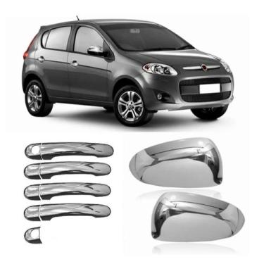 Imagem de Kit Aplique Capa Cromada Maçaneta Retrovisor Fiat Pálio 2013 - Shekpar