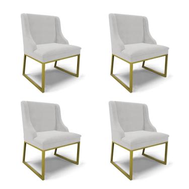 Imagem de Cadeira Sala de Jantar Industrial Dourado kit 4 Liz Veludo Cinza D03 - D`Rossi