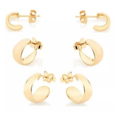 Imagem de Conjunto kit 3 brincos  banhado ouro 3x 24k 18k e 22k  femininos argol