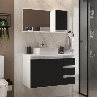 Imagem de Conjunto gabinete banheiro completo prisma 80cm branco/preto - MOVEIS 