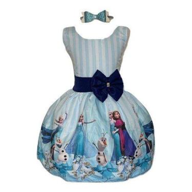 Imagem de Vestido Temático Frozen L - Pequenos Encantos Baby, Azul, PP 0/1 ANO