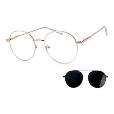Imagem de Armação Óculos Grau Masculino Redondo 2 Em 1 Harry Rose Gold - Palas E