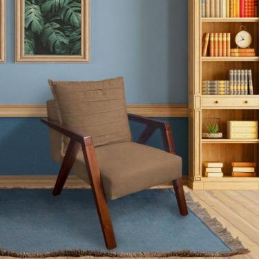 Imagem de Poltrona Monalisa Decorativa Mona Pés de Madeira Maciça Linho Marrom -