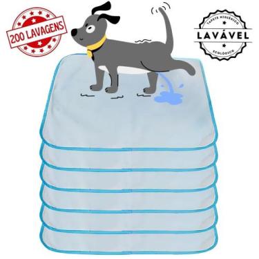 Imagem de Kit com 6 Fraldas de Câes p/Chão 70x50 Branco com borda Azul 200 Lavag