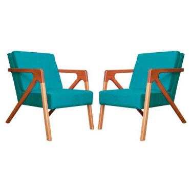 Imagem de Conjunto 2 Poltronas Monalisa Com Braços de Madeira Suede Azul Turques