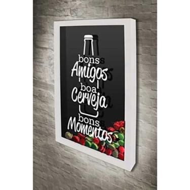 Imagem de Quadro Porta Tampinhas Bons Amigos  - Quadro Novo, Branco, 30x40