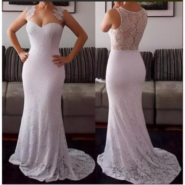 Imagem de Vestido De Noiva Sereia Renda Com Aplique Chique - AUGUI Noiva, Branco