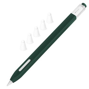 Imagem de JOOSKO Estojo de silicone clássico compatível com Apple Pencil 2ª geração, [com 5 capas de ponta de silicone de fibra de tecido], antiderrapante, suporta carregamento magnético sem fio (verde