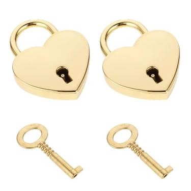 Imagem de Pacote com 2 minicadeados em forma de coração com chave, mini cadeado de coração dourado, cadeado de coração, cadeado dourado pequeno em forma de coração para colar, cadeado de livro diário, caixa de