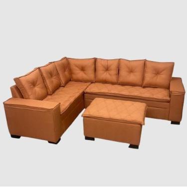 Imagem de Sofá de Canto 5 Lugares Florença com Puff de Tecido Linho 190cm x 250c