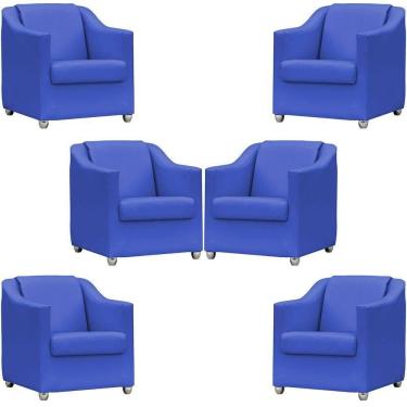 Imagem de Kit 6 Poltronas Mila Corino Azul Royal Pé De Plástico Cromado - Azul-royal, Corino