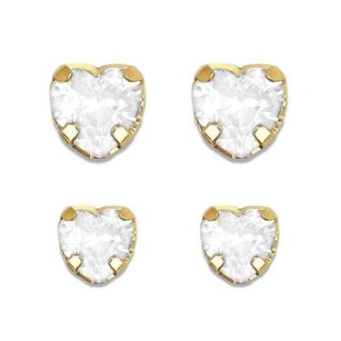 Imagem de Kit Duo de Brincos Coração Zircônia Cristal Banhado a Ouro 18K Semijoi