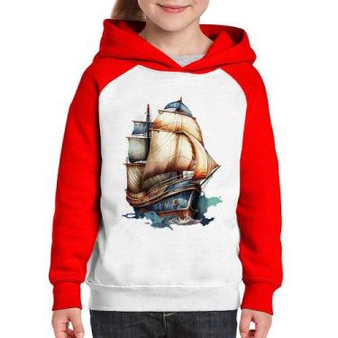 Imagem de Moletom Infantil Navio Vintage - Foca na Moda, Branco, Vermelho, 14