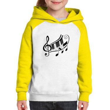 Imagem de Moletom Infantil Clave De Sol Teclas - Foca na Moda, Branco, Amarelo, 
