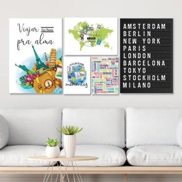 Imagem de Quadros Turismo Decoração Agencia Viagem Momentos 5 Peças - camaleão d