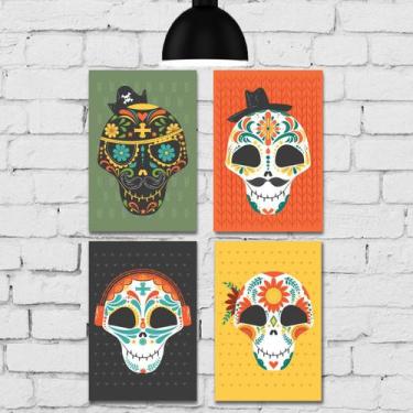 Imagem de Placa Decorativa MDF Caveiras Mexicanas Kit 4un 20x30cm - Quartinhos