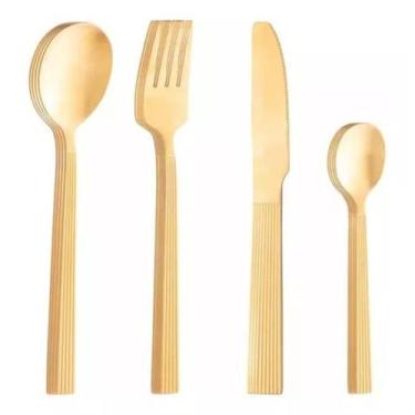 Imagem de Faqueiro Athenas Dourado 16 pçs Lyor talheres Completo