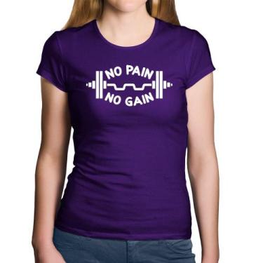 Imagem de Baby Look Algodão No Pain No Gain - Foca na Moda, Roxo, GGG