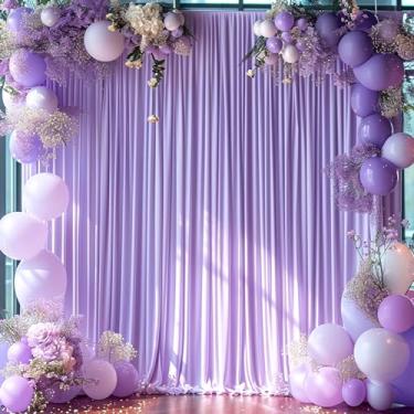 Imagem de Cortina de fundo lavanda para festas de casamento, chá de bebê, cortinas roxas claras, cortinas de fundo para fotografia de chá de panela, 1,5 m x 3 m, 2 painéis