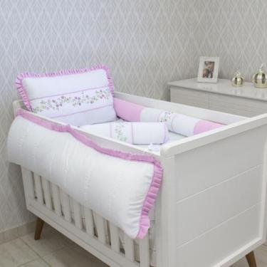 Imagem de Kit de Berço Coleção Requinte 08 Peças Padrão Americano / 100% Algodão