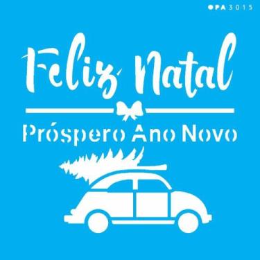 Imagem de Stencil Opa 10 x 10 cm - Feliz Natal Fusca - 3015 - Opa Criando Arte