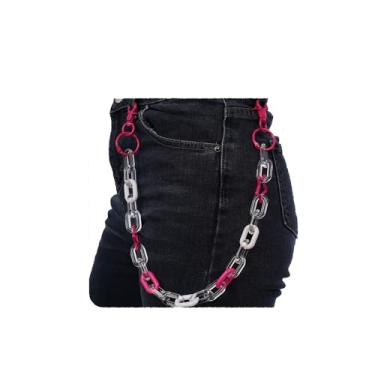 Imagem de YERTTER Linda calça de acrílico rosa colorida corrente jeans corrente anel círculo estrela anel bolso calças corrente joias corporais para homens e mulheres (rosa)