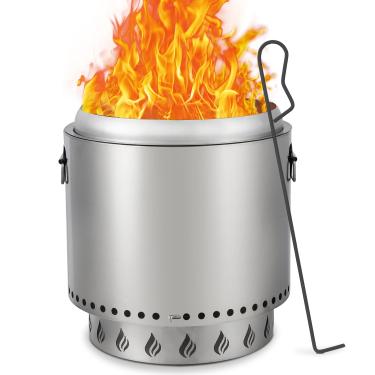 Imagem de Fogueira sem fumaça, lareira portátil de 41,5 cm, lareiras a lenha de aço inoxidável com cinzeira removível e pôquer, para acampamento externo, quintal, pátio, acampamento