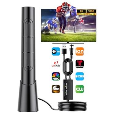 Imagem de Antena de TV digital HD amplificada 4K interna de longo alcance de 1500 milhas de alcance, suporta 4K 1080p todas as TVs em canais locais VHF UHF, amplificador de sinal equipado com GREVA e cabo