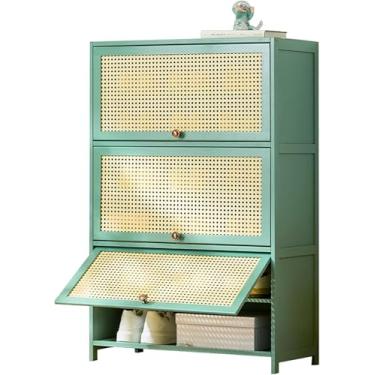 Imagem de Armário de sapatos de bambu verde com portas de vime, organizador de sapatos de 10 camadas para entrada, corredor, banheiro e cozinha - armário de armazenamento moderno flip, verde, 6 andares - 70 cm